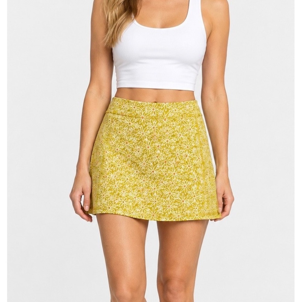 Toad&Co Skort Chaka Floral Built In Shorts Mustard Yellow Large